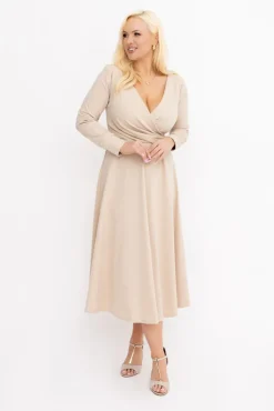 Włoski Jasnobeżowa Sukienka FEZANTI