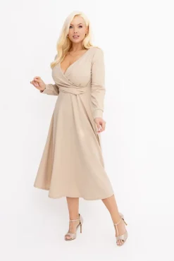 Włoski Jasnobeżowa Sukienka FEZANTI