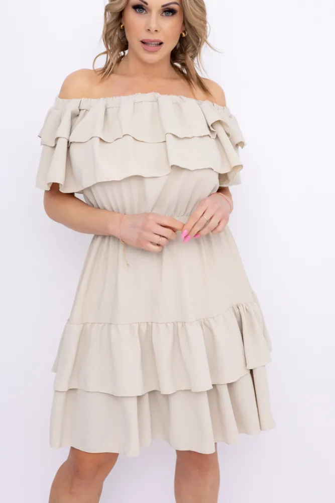 Włoski Jasnobeżowa Sukienka hiszpanka VILIENO