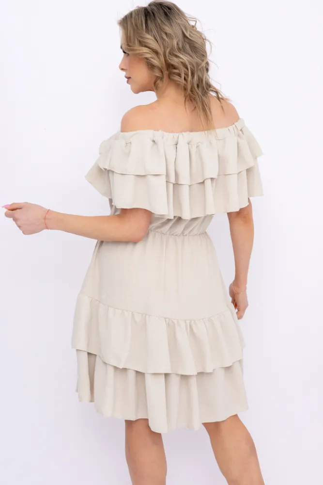 Włoski Jasnobeżowa Sukienka hiszpanka VILIENO