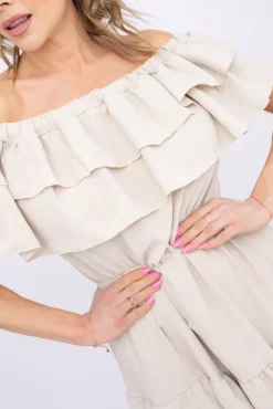 Włoski Jasnobeżowa Sukienka hiszpanka VILIENO