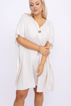 Włoski Jasnobeżowa Sukienka KIRMEN