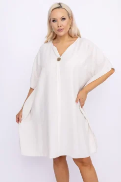 Włoski Jasnobeżowa Sukienka KIRMEN