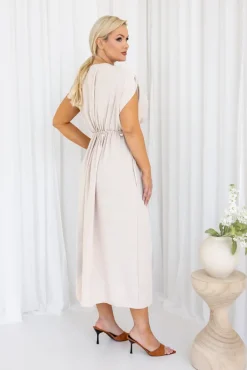 Włoski Jasnobeżowa Sukienka LASTIA