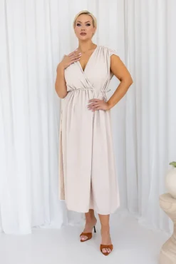 Włoski Jasnobeżowa Sukienka LASTIA