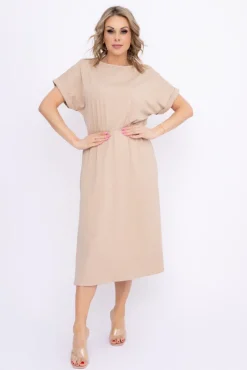 Włoski Jasnobeżowa Sukienka MARISTA