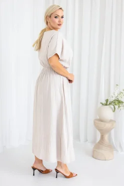 Włoski Jasnobeżowa Sukienka muślinowa SHEGENI