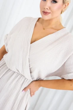 Włoski Jasnobeżowa Sukienka muślinowa SHEGENI