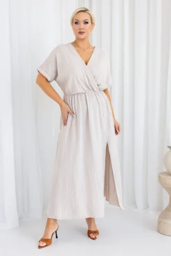 Włoski Jasnobeżowa Sukienka muślinowa SHEGENI