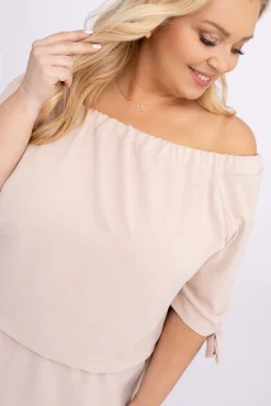 Polski Jasnobeżowa Sukienka NOBI