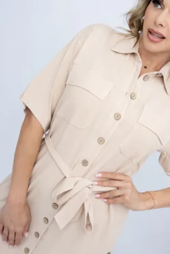 Polski Jasnobeżowa Sukienka szmizjerka SORTINEO