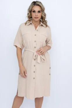 Polski Jasnobeżowa Sukienka szmizjerka SORTINEO
