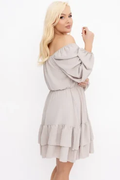 Włoski Jasnobeżowa Sukienka z falbanami KARIENTO