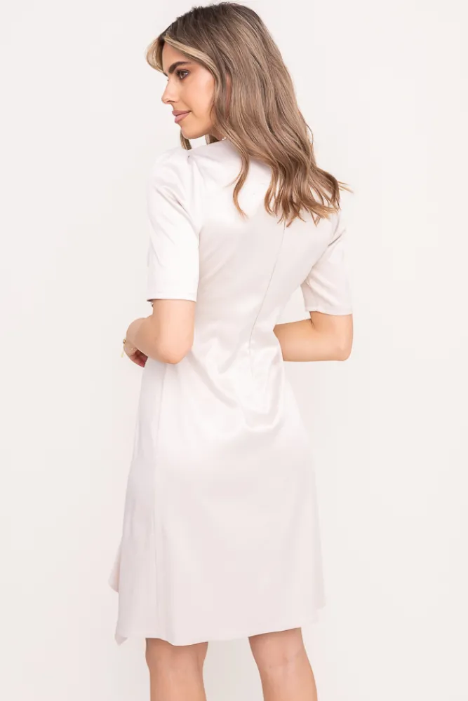 Polski Jasnobeżowa Sukienka z falbaną TEGIA