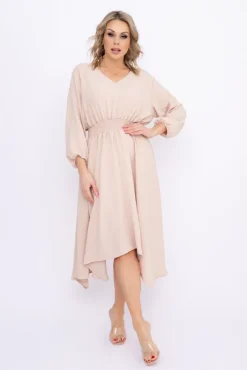 Polski Jasnobeżowa Sukienka z marszczeniem MILIO