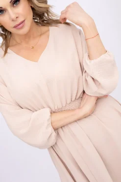 Polski Jasnobeżowa Sukienka z marszczeniem MILIO