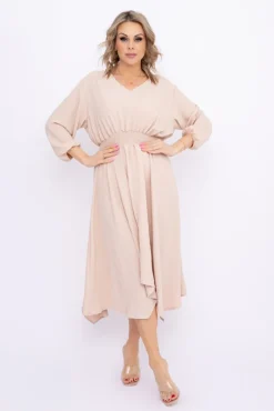 Polski Jasnobeżowa Sukienka z marszczeniem MILIO