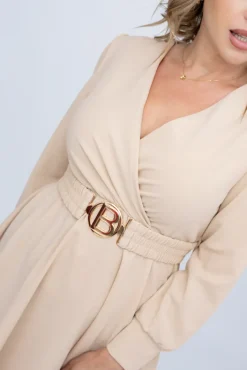 Włoski Jasnobeżowa Sukienka z paskiem SARMANIA