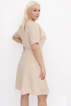 Włoski Jasnobeżowa Sukienka z wiązaniem DARKIA