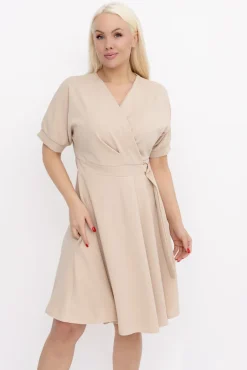 Włoski Jasnobeżowa Sukienka z wiązaniem DARKIA