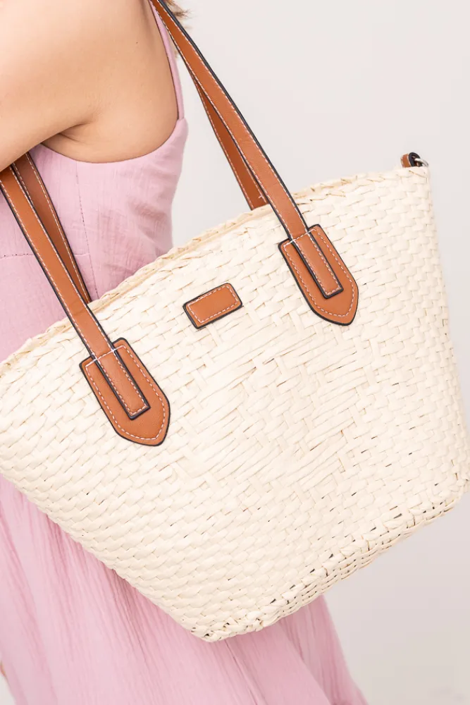 Damskie Jasnobeżowa Torebka pleciona FINDI