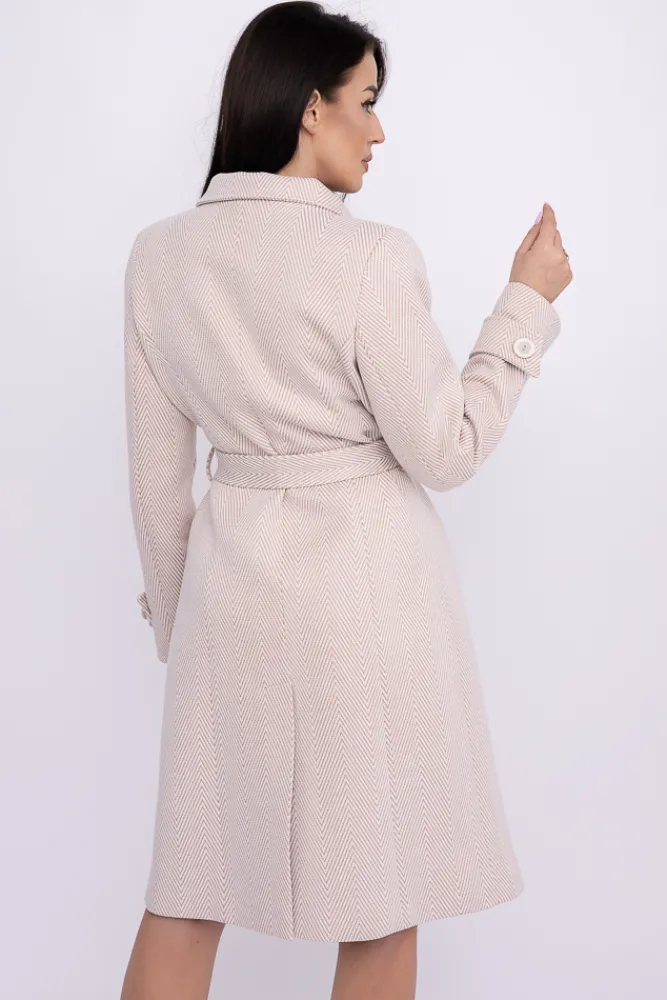 Damskie Polski Jasnobeżowy Płaszcz z wiązaniem SERENZO