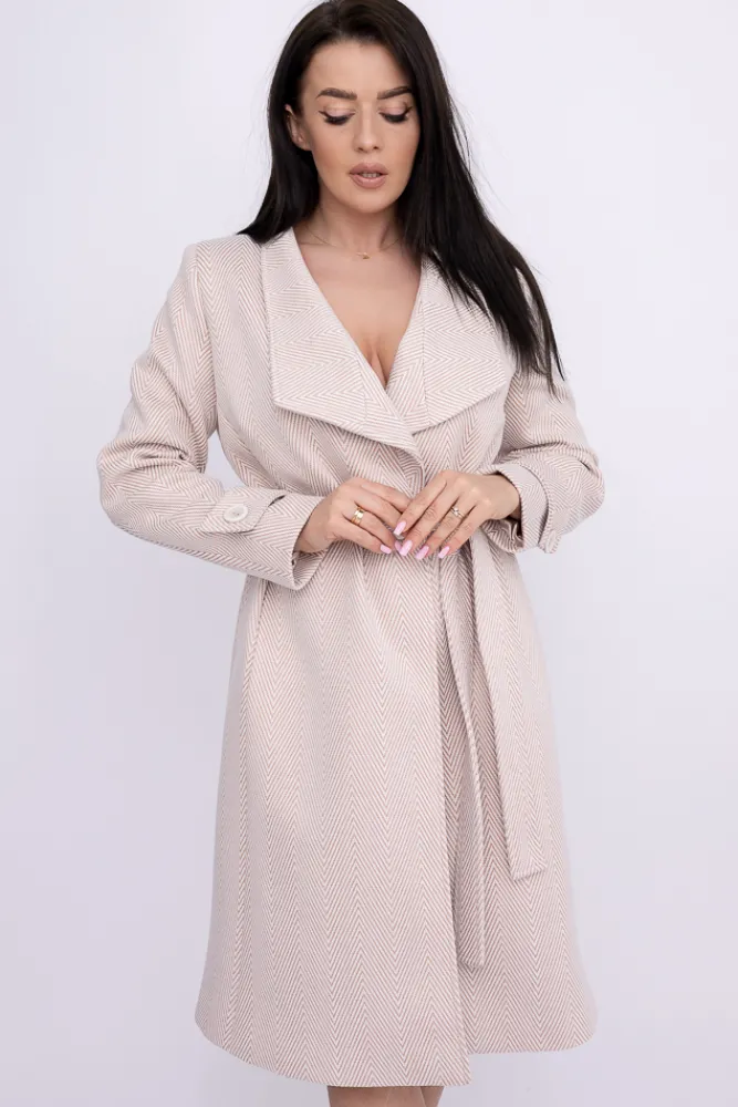 Damskie Polski Jasnobeżowy Płaszcz z wiązaniem SERENZO