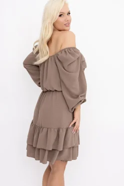 Włoski Jasnobrązowa Sukienka z falbanami KARIENTO