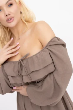 Włoski Jasnobrązowa Sukienka z falbanami KARIENTO