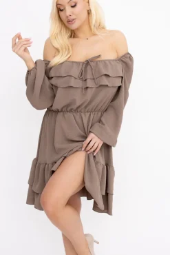 Włoski Jasnobrązowa Sukienka z falbanami KARIENTO