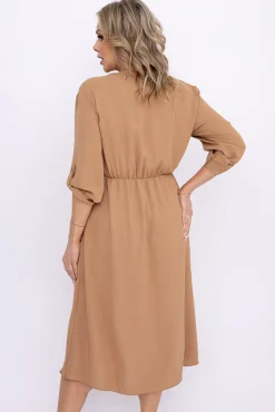 Włoski Jasnobrązowa Sukienka z rozsuwanym dekoltem VERSINA