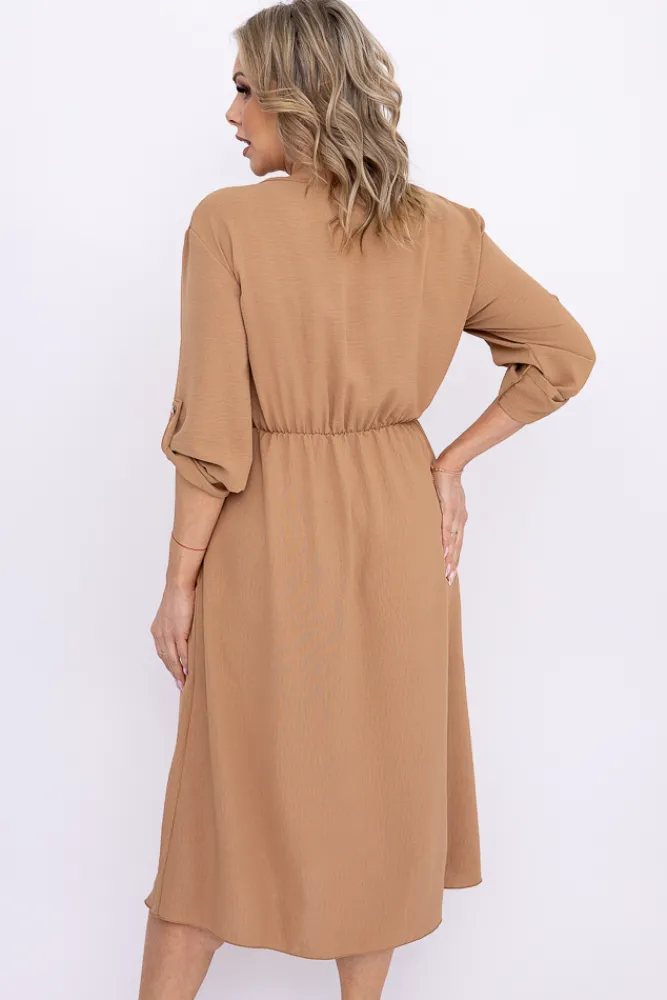 Włoski Jasnobrązowa Sukienka z rozsuwanym dekoltem VERSINA