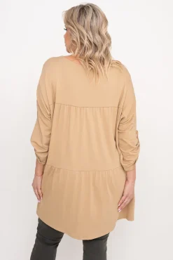 Damskie Włoski Jasnobrązowa Tunika asymetryczna DELMENA