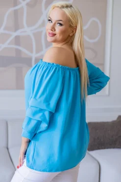 Damskie Włoski Jasnoniebieska Bluzka z marszczonymi rękawami NANSI