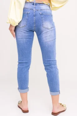 Damskie Jasnoniebieskie Spodnie jeansowe z paskiem LINDURI