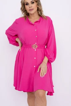 Włoski Jasnoróżowa Sukienka koszulowa z paskiem DEPERI