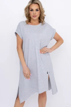 Włoski Jasnoszara Sukienka LUKRIZO