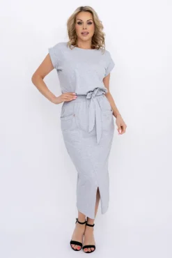 Włoski Jasnoszara Sukienka SAMARIA