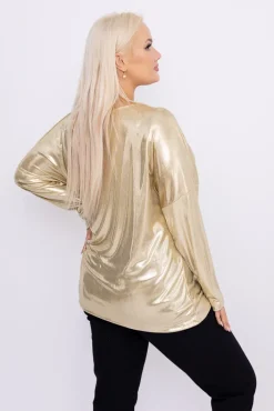 Damskie Włoski Jasnozłota Bluzka błyszcząca z wiązaniem MELODI