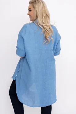 Damskie Włoski Jeansowoniebieska Koszula lniana LOGARIO