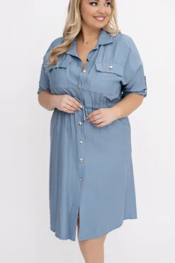 Włoski Jeansowoniebieska Sukienka szmizjerka SAFERI