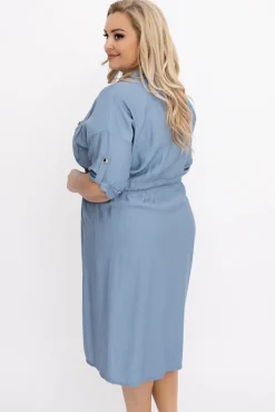 Włoski Jeansowoniebieska Sukienka szmizjerka SAFERI