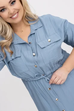 Włoski Jeansowoniebieska Sukienka szmizjerka SAFERI