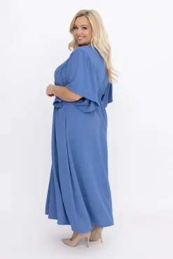 Polski Jeansowoniebieska Sukienka z marszczeniem VELUZINO