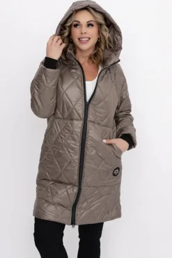 Damskie Polski Kawowa Kurtka pikowana z odpinanym kapturem BIZURIA