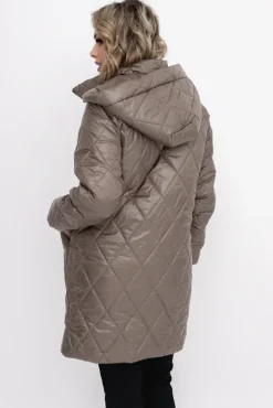 Damskie Polski Kawowa Kurtka pikowana z odpinanym kapturem BIZURIA