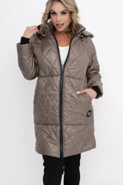 Damskie Polski Kawowa Kurtka pikowana z odpinanym kapturem BIZURIA