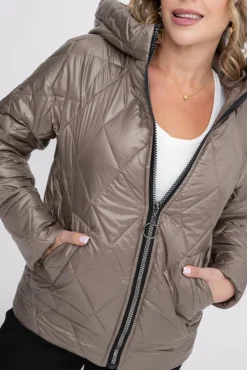 Damskie Polski Kawowa Kurtka pikowana z kapturem MERMENDI