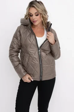 Damskie Polski Kawowa Kurtka pikowana z kapturem MERMENDI