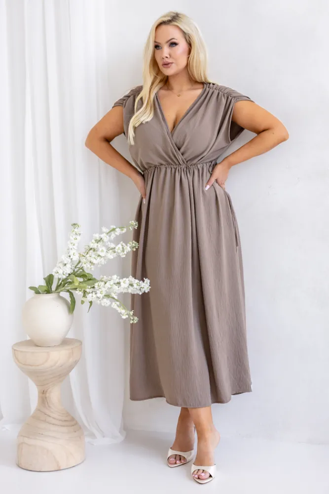 Włoski Kawowa Sukienka LASTIA